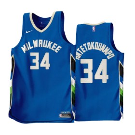 Milwaukee Bucks Giannis Antetokounmpo 34 Nike 2022-23 City Edition Sininen Miesten Pelipaidat Swingman